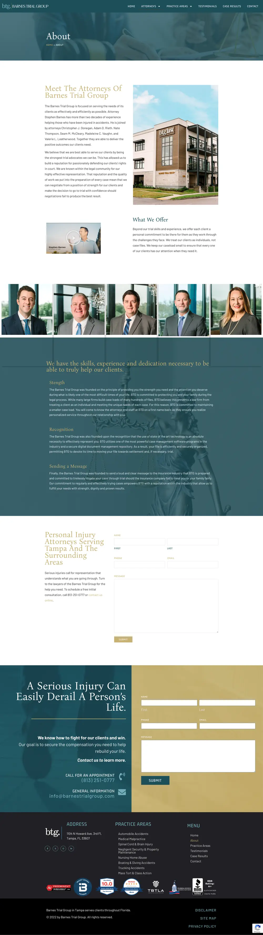 Trial-law positioning built around verdicts and confidence. page