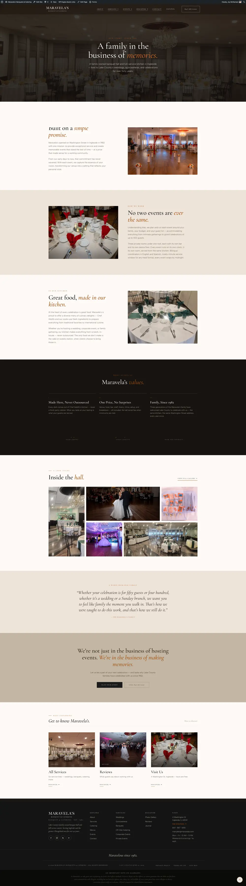 A 44-year family banquet hall, told in one clear promise. page