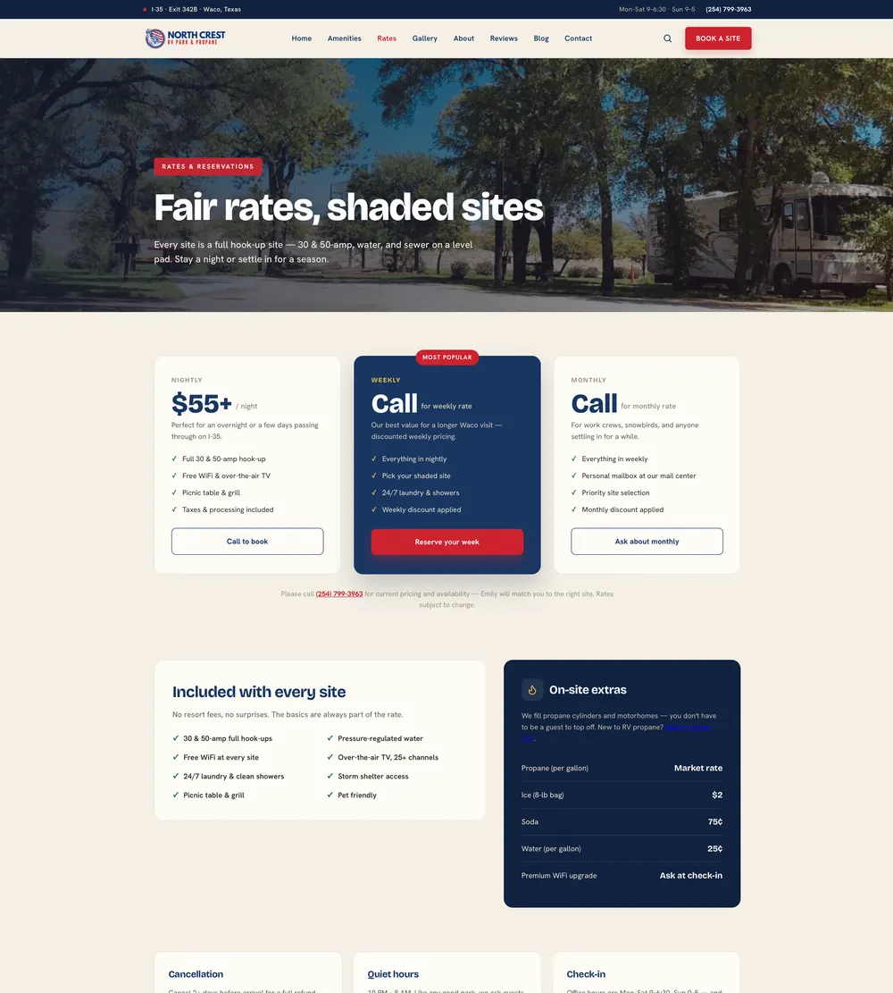 A 90-year-old family RV park, finally as findable as it is good. website, page 1 of 6