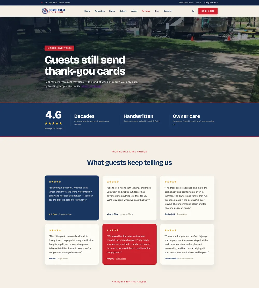 A 90-year-old family RV park, finally as findable as it is good. website, page 4 of 6