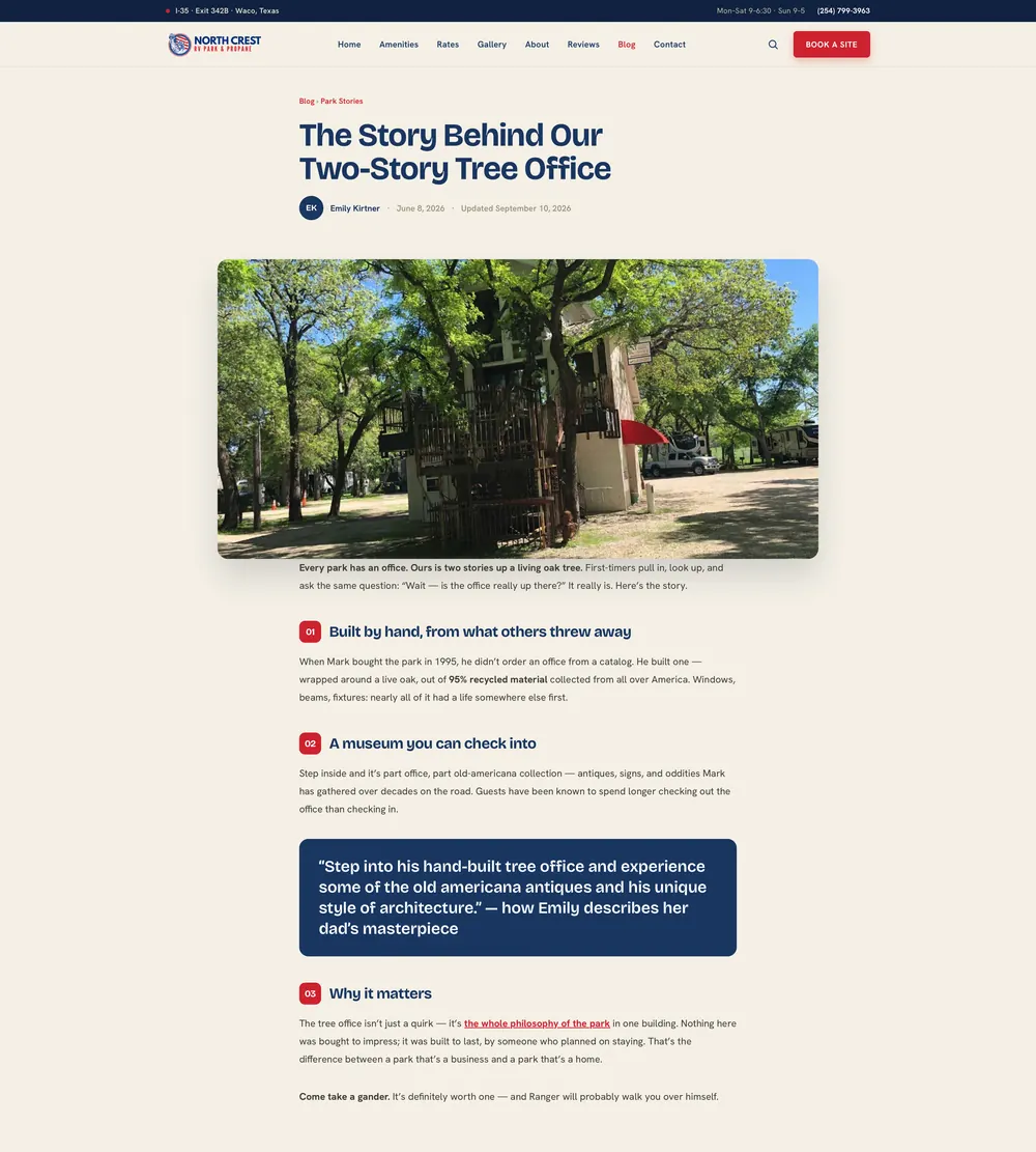 A 90-year-old family RV park, finally as findable as it is good. website, page 5 of 6