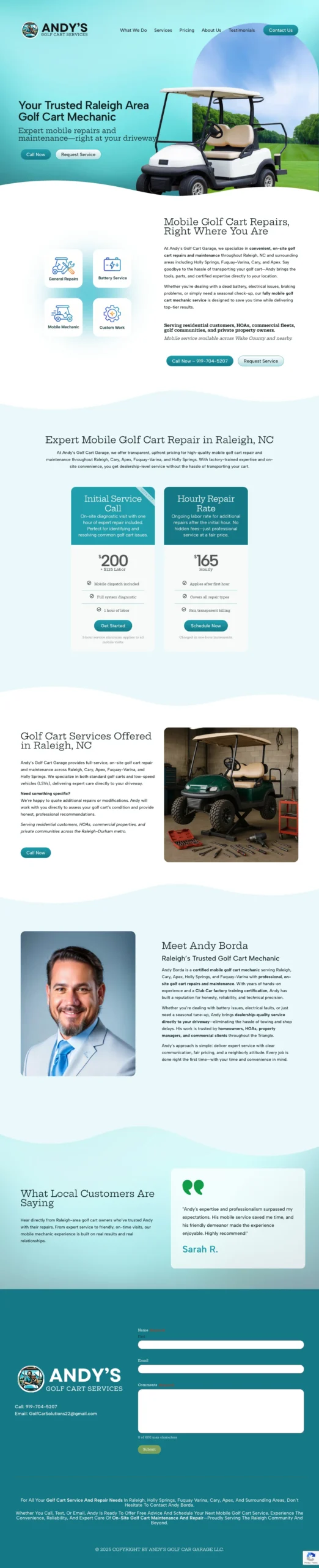 Full homepage of A simple one-page site that turns searches into service calls.