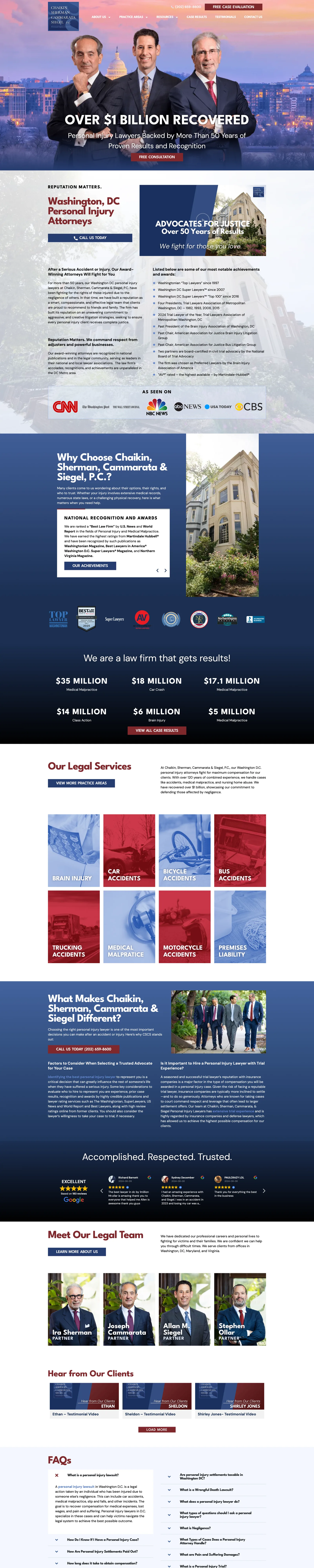 Full homepage of Multi-attorney firm architecture that surfaces the whole team.