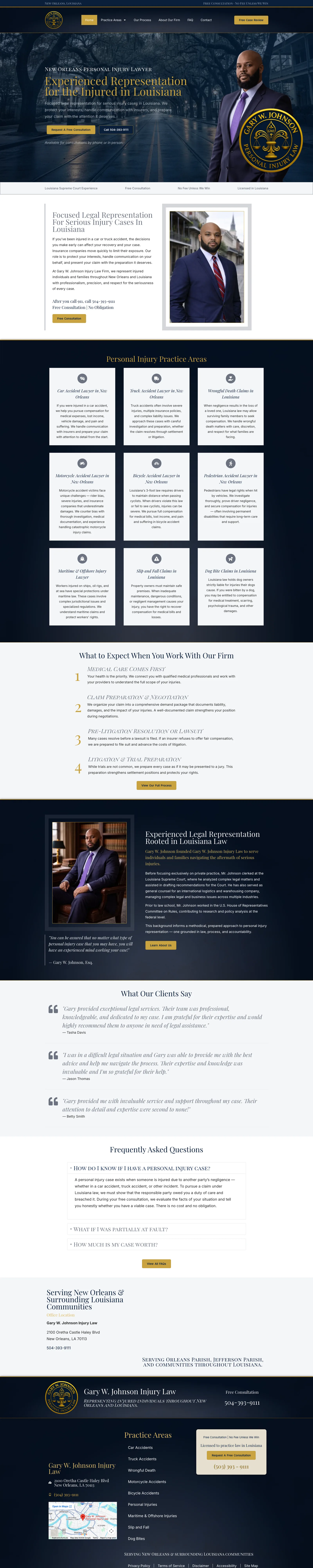 Full homepage of Positioning a solo trial attorney as the authority injured clients need.