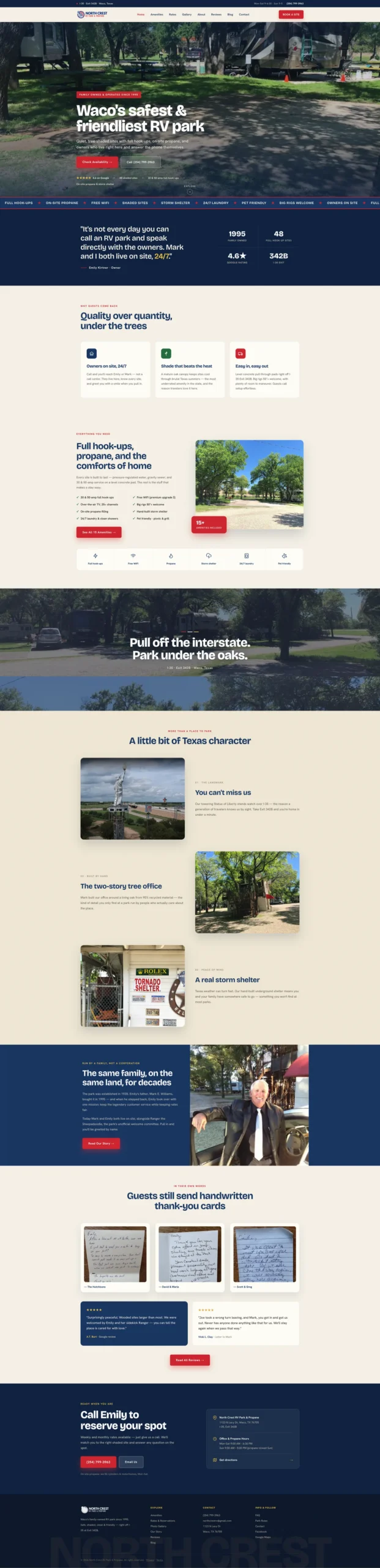 Full homepage of A 90-year-old family RV park, finally as findable as it is good.