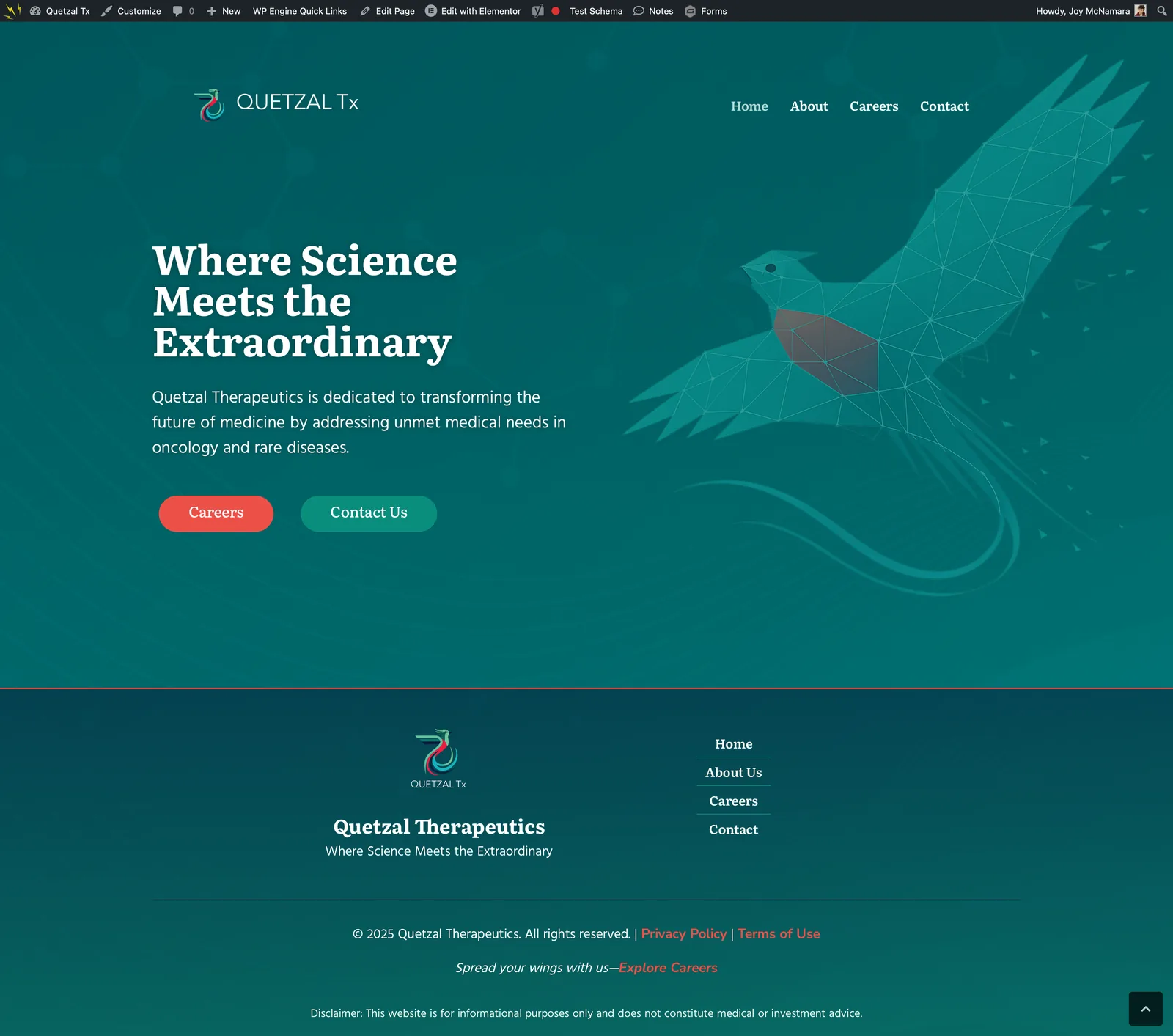 Full homepage of A biopharma site that speaks to experts and decision-makers at once.