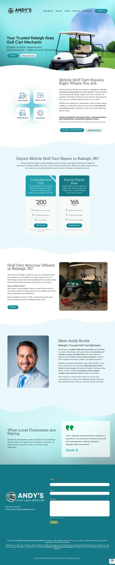 Full homepage of A simple one-page site that makes the service call easy.