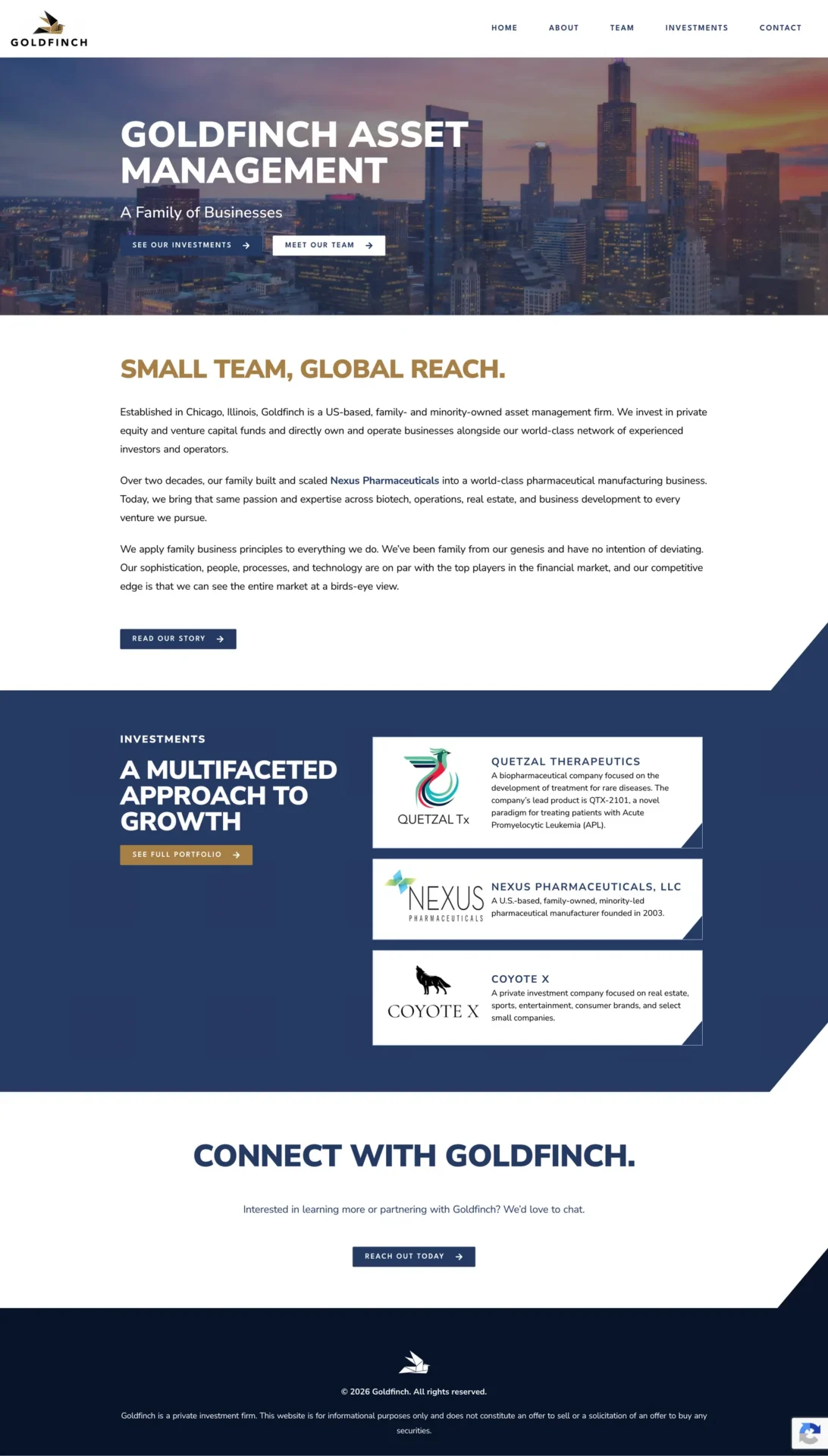 Full homepage of A clear, confident website for a family-owned investment firm.