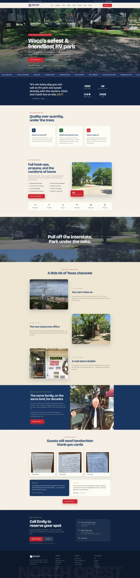 Full homepage of A 90-year-old family RV park, finally as findable as it is good.
